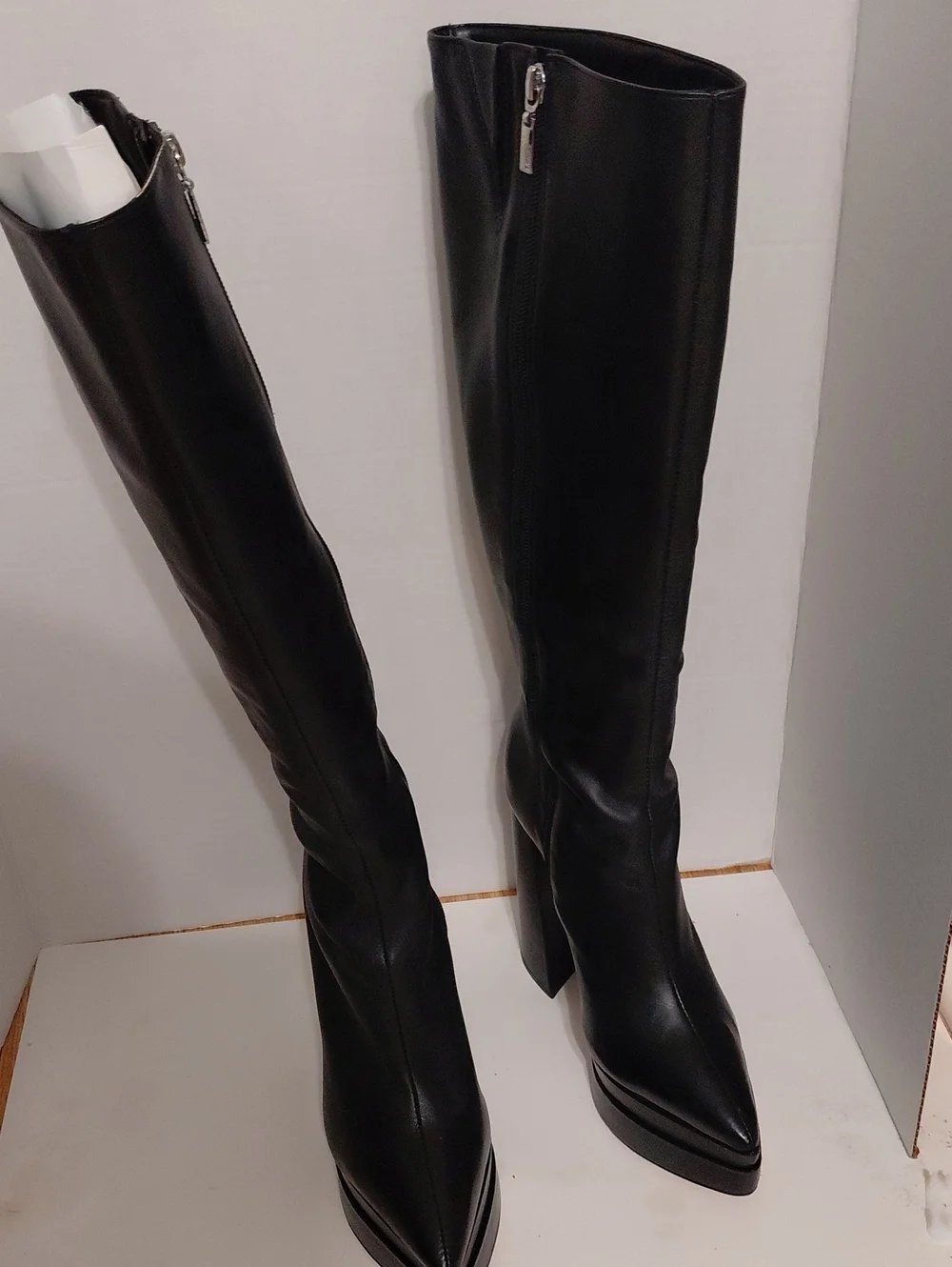 Schutz Black Leather Over-the-Knee Pointed-Toe Boots